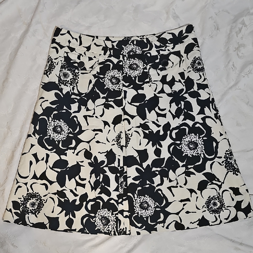 Merona Black and Ivory Floral A-Line Skirt